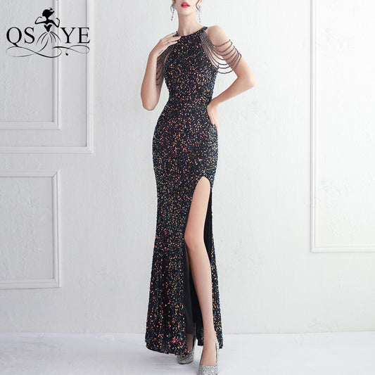 Homecoming Dresses: Prom Dresses Beaded Shoulder Straps Sequin Evening Gown