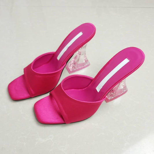 Women Fashion Shoes Super High Heel Slippers Square Toe Strange Style