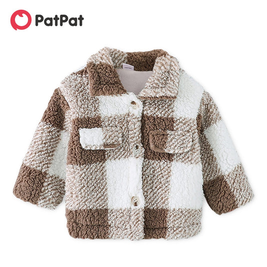 Toddler Girl Plaid Lapel Collar Button Design Coat Jacket for Girls Boy Baby