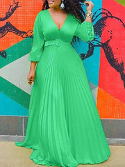 Birthday Maxi Dresses for Women Party Pleated Dress Long Sleeve Elegant Chiffon