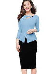 Nice-forever Autumn Print Floral Patchwork Button Casual Dress Business