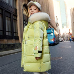 Winter Down cotton Jacket Girls Waterproof Hooded Coat Children Outerwear
