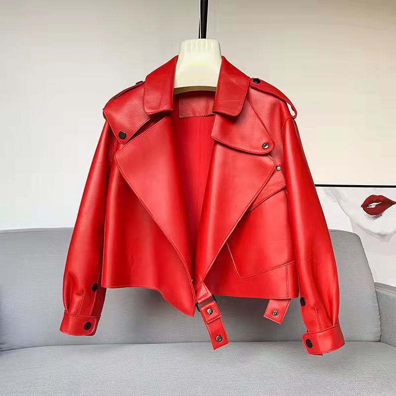 Spring Women Short Faux Leather Jacket Single Button Black Coats