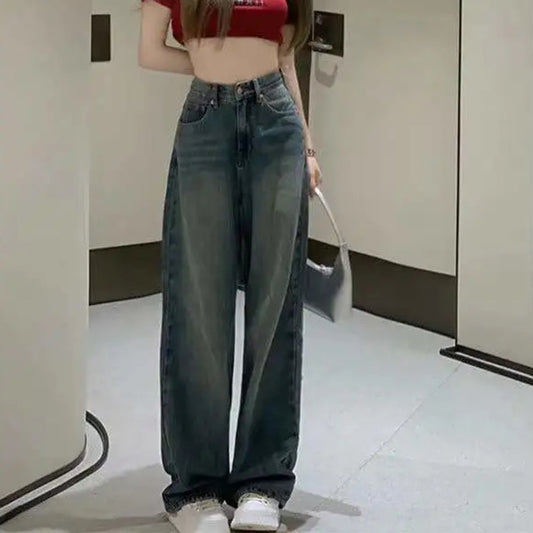 Vintage Wide Leg Cargo Jeans Women Autumn High Waist Bagge