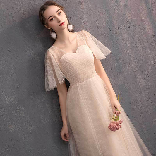 Homecoming Dresses: Long Light Cream Champagne Prom Dresses Tulle Formal Gown