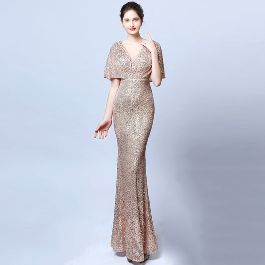 Evening wear Dresses: O-neck Evening Dress V-Back Formal Dress for Women
