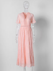 Summer Boho Women Maxi Dress Loose Embroidery White Lace long Tunic Beach Dress