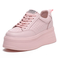 Fujin 8cm Genuine Leather Women Casual Shoes Chunky Sneakers Platform Wedge