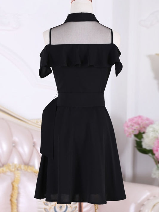 Single Breasted Women Summer Dress Sweet Chic Black