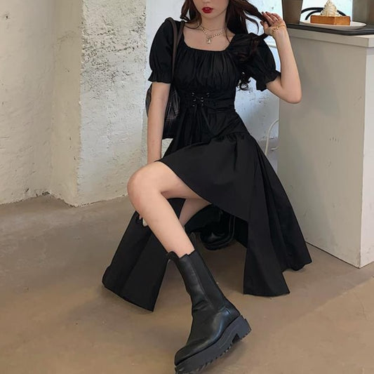 Women White Dress Autumn Elegant Vintage Kawaii Puff Sleeve