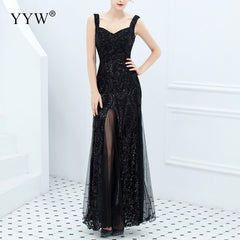 Evening wear Dresses: Gold Sequined V Neck Sleeveless Elegant Evening Dresses
