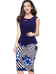 Nice-forever Autumn Print Floral Patchwork Button Casual Dress Business