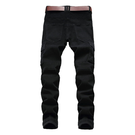 Classic Retro Jeans Men Straight Slim Zipper Decoration Light Fold Skinny Denim