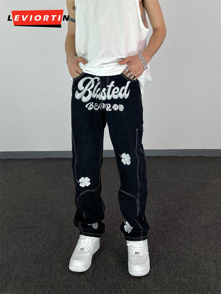 High Street Letter Embroidered Fried Street Pants Hip Hop Retro Loose