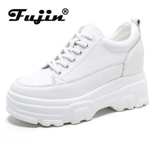 Fujin 8cm Leather Microfiber Women Casual Shoes Platform