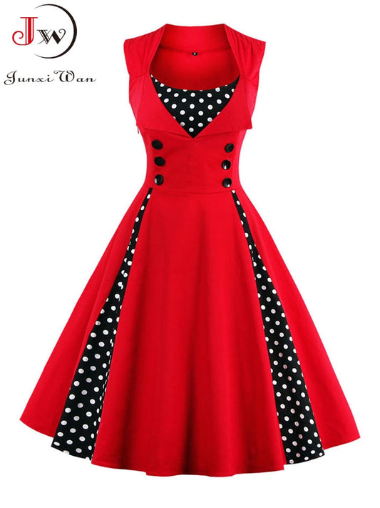 S-4XL Women Robe Retro Vintage Dress 50s 60s Rockabilly Dot Swing Pin Up