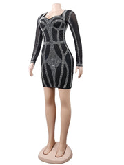Homecoming Dresses: Rhinestone Sheer Mesh Bodycon Dress Womens Long