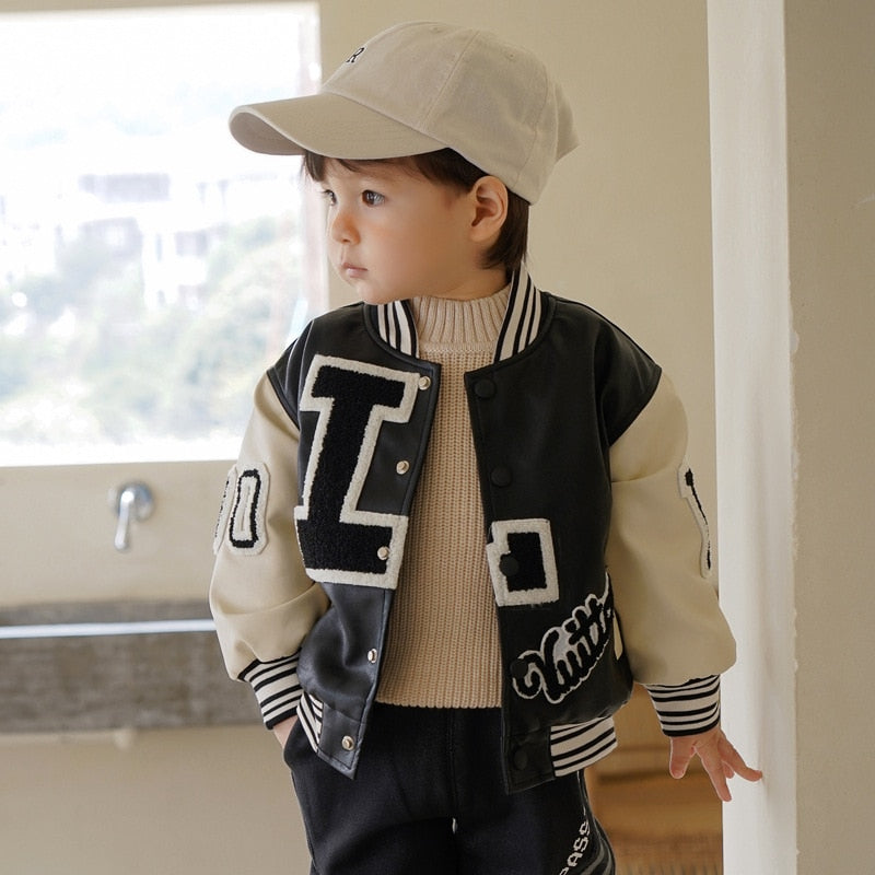 Leather Children Jacket Letter Jacket for Girls Cotton Coat for Girls
