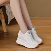 Platform Wedge Sneakers Chunky Shoes Genuine Leather for Women