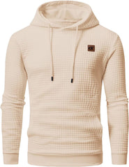 Men Hoodies Long Sleeve Plaid Jacquard Pullover Drawstring Kanga Pockets
