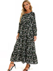 Elegant Floral Print Women Dress Spring Summer Casual O Neck Long Sleeve