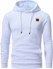 Men Hoodies Long Sleeve Plaid Jacquard Pullover Drawstring Kanga Pockets