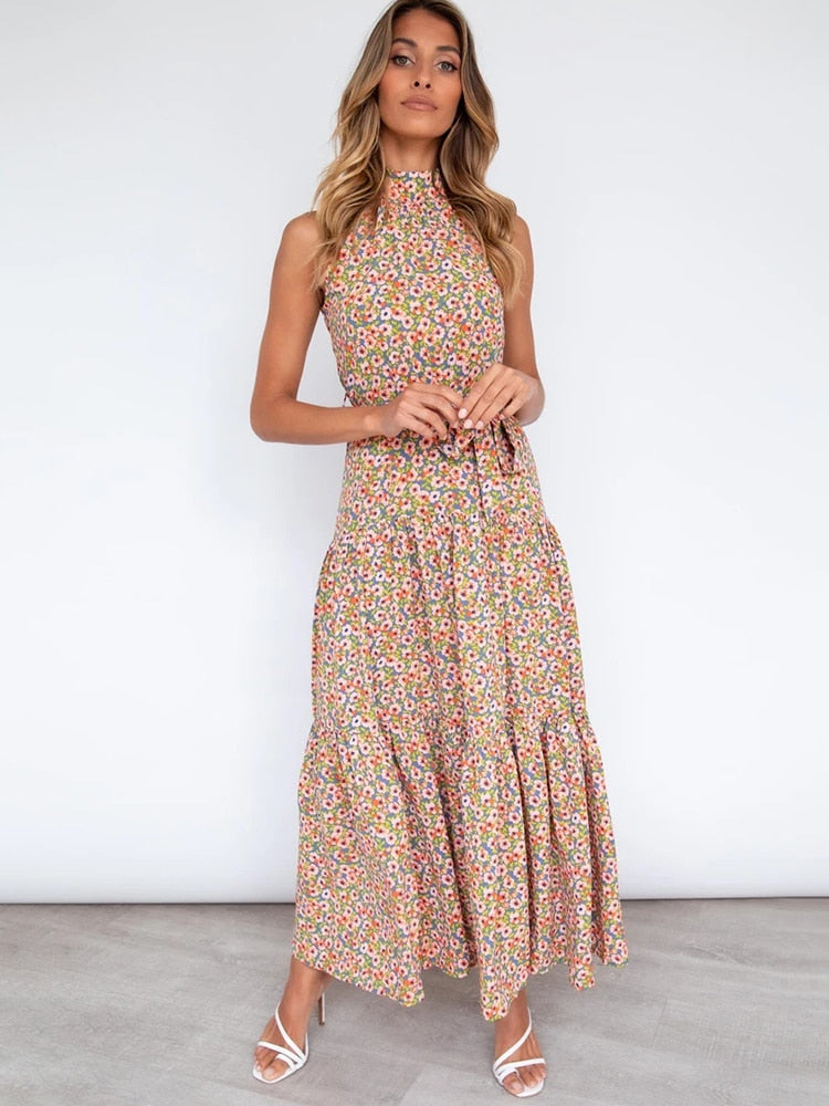 Summer Long Dress Polka Dot Casual Dresses Black Halter Strapless