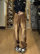 American Brown Jeans Men Washed Gradual Gradient Five pointed Star