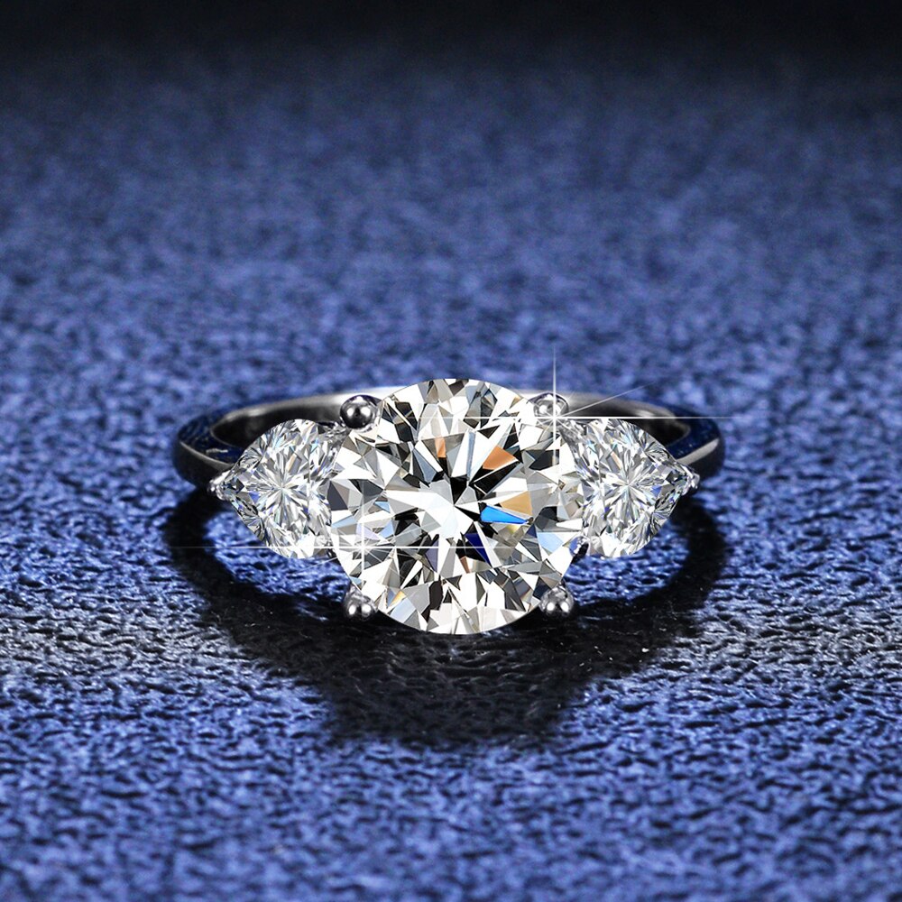 Silver Moissanite Silver Ring 3ct VVS 9MM with Certificate 100%