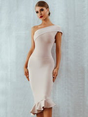One Shoulder Sleeveless Ruffles Nightclub Celebrity Evening Party Mermaid Dresses