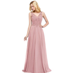 Homecoming Dresses: Pink Prom Dress V Neckline Lace Appliques Crystal Stones Beads