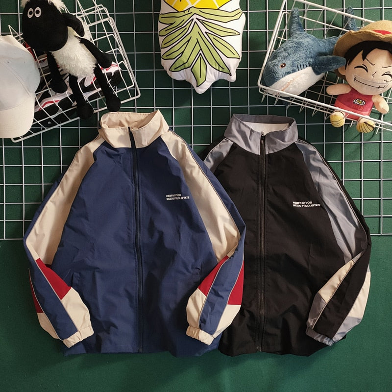 Hip Hop Varsity Jacket Men Women Spring Autumn Patchwork Color Block