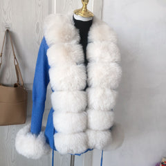 Women Faux Fur Knit Sweater cardigan Spring Autumn elegant Knitted sweater