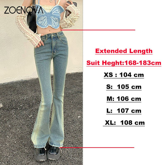 Elegant Flared Jeans Woman Low Waist Stretch Cotton Denim Pants