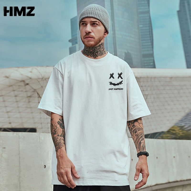 T Shirt Streetwear Men Oversize Hip Hop T-Shirt Smile Print Harajuku