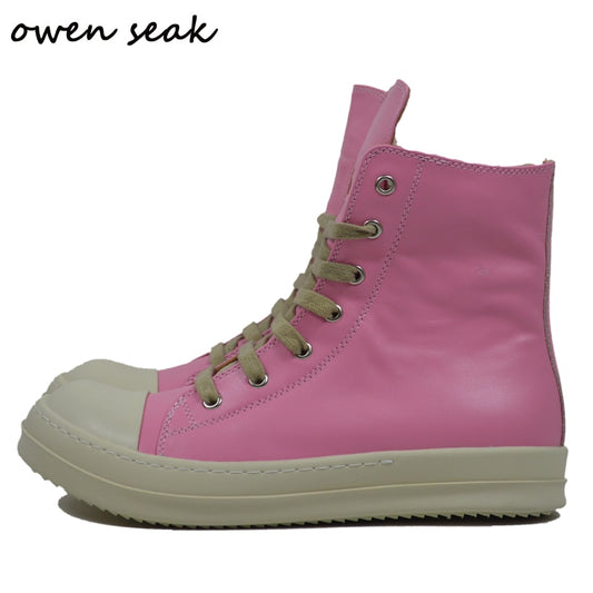 Owen Seak Women Motorcycle Leather Men High-TOP Luxury Mid-Calf Winter