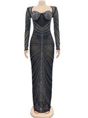 Homecoming Dresses: Rhinestone Crystal Patchwork Maxi Dress Gown