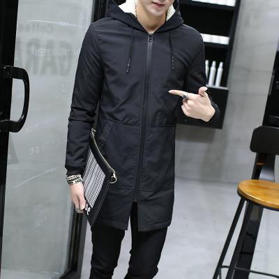Men Windbreaker Long Parka Hooded Korean Warm Anorak Coat Male Cotton