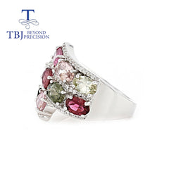 Luxury Tourmaline rings brazil multi-color natural gemstones 925 sterling