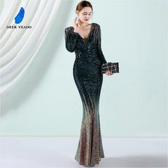 Evening wear Dresses: Green Sequin Evening Dress Luxury Shining Party