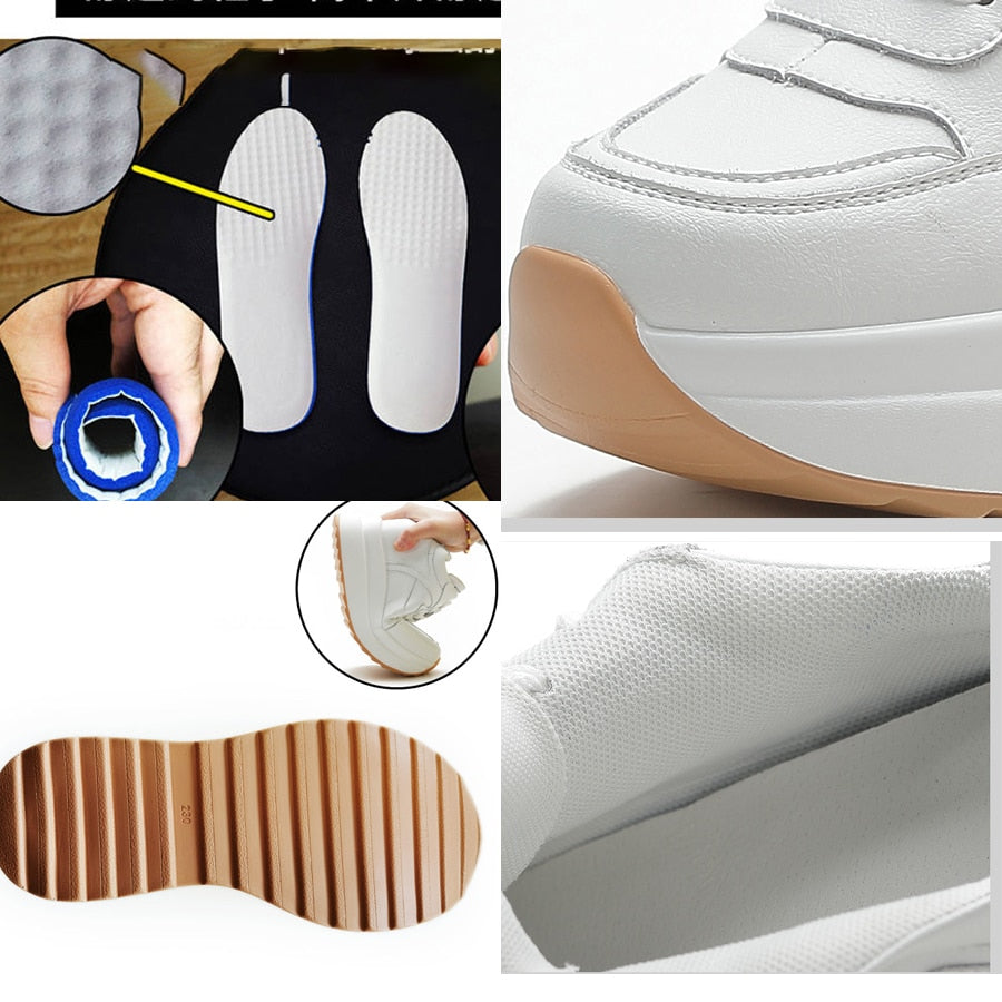 Platform Wedge Sneakers Chunky Shoes Genuine Leather for Women