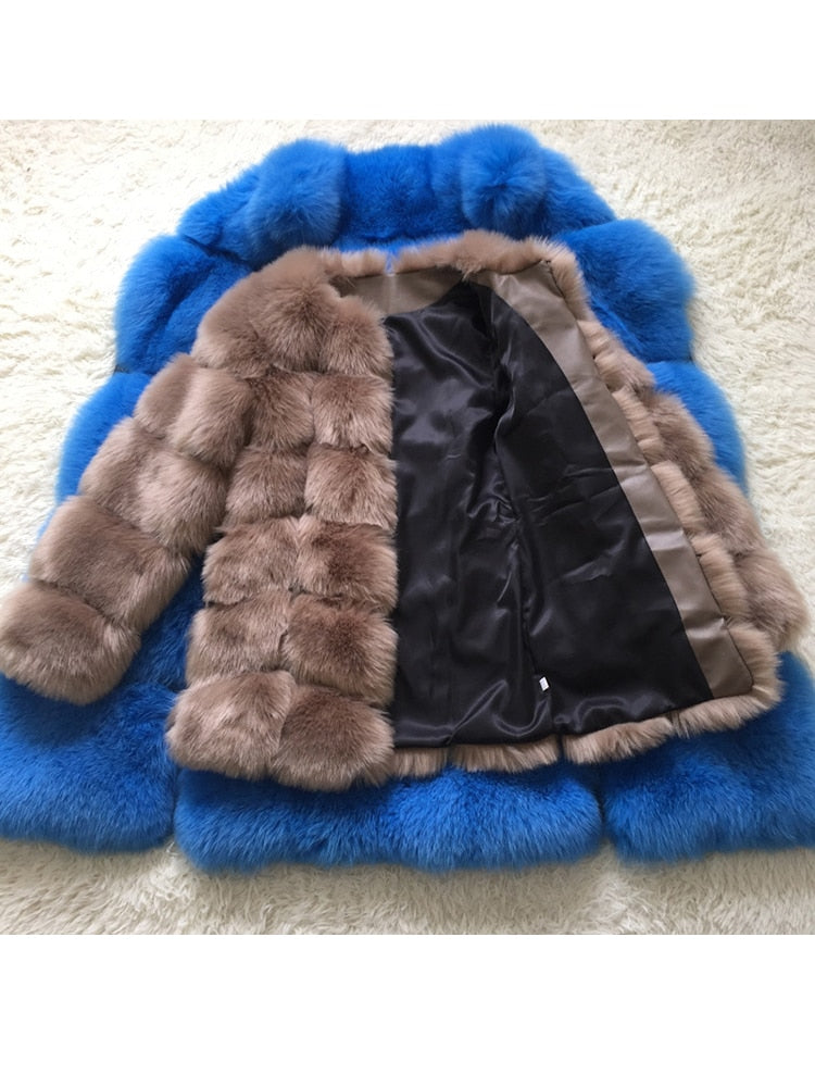 Luxury Splicing Long Fur Coat Women Thick Warm Winter