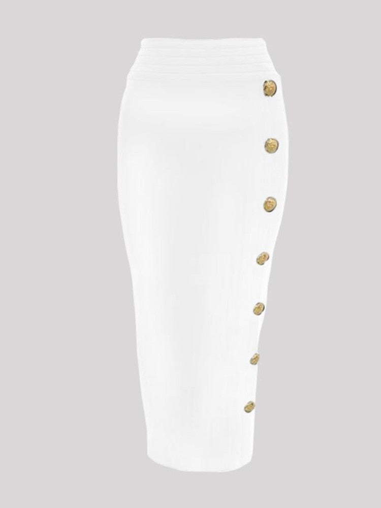 Women Button Black Blue Red Bodycon Bandage Skirt Designer