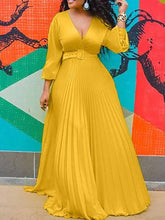 Birthday Maxi Dresses for Women Party Pleated Dress Long Sleeve Elegant Chiffon