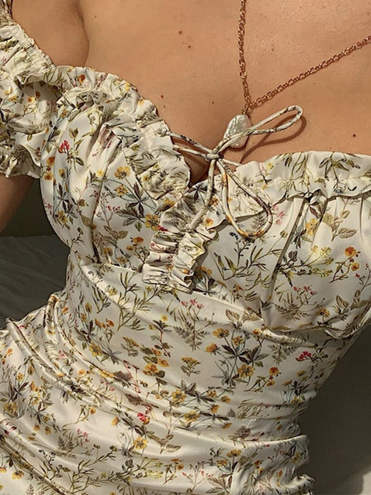 WannaThis Summer Floral Off Shoulder Puff Sleeve Maxi Dress For Woman Robe