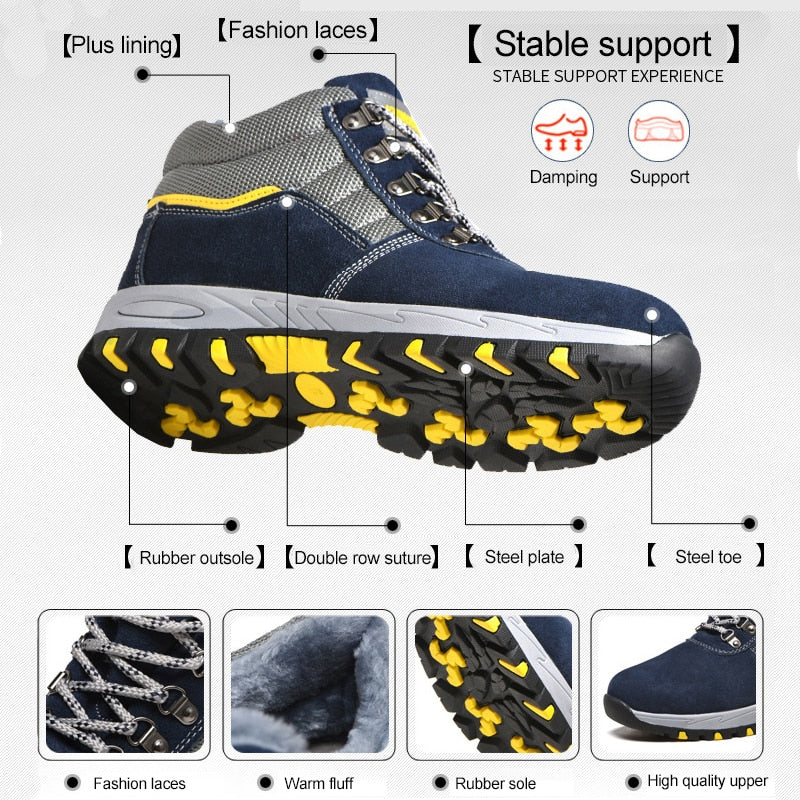 Winter Safety Work Boots Steel Toe Working Men Boots Warm Add Velvet Cold
