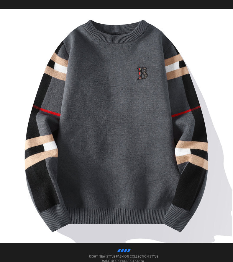 Autumn/Winter Fashion Luxury Men's Classic Casual Stripe Checkered Pullover