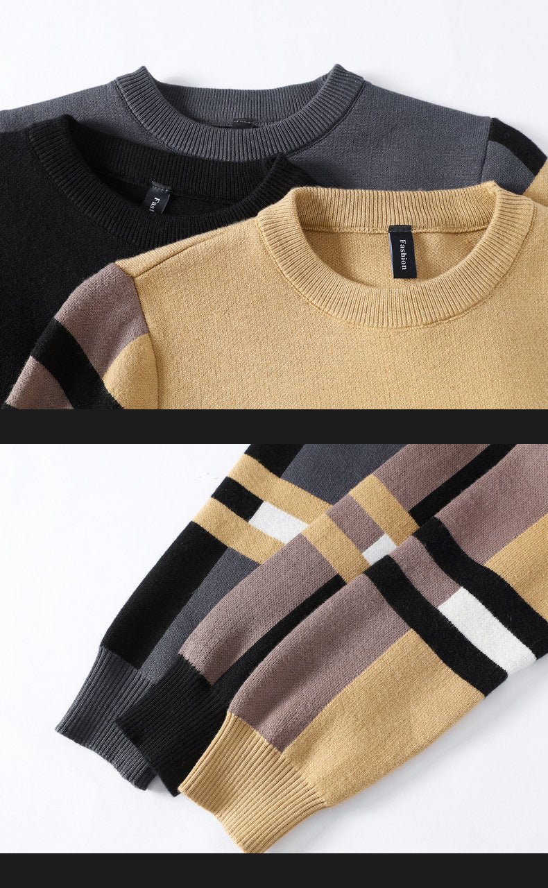 Autumn/Winter Fashion Luxury Men's Classic Casual Stripe Checkered Pullover