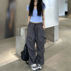 Women Y2K Streetwear Cargo Pants Vintage Fashion High Waist Baggy Trousers