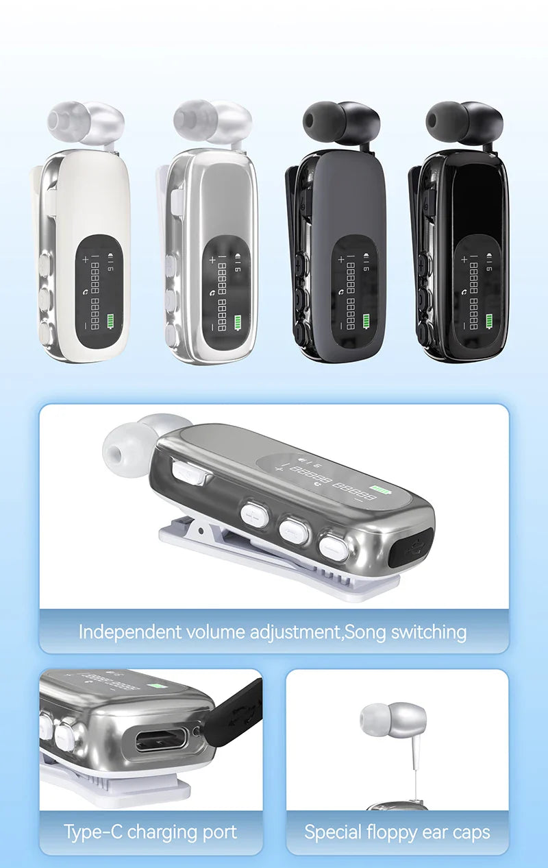 K75 Lavalier Business Bluetooth 5.4 Headphone Talk Time 20 Hours,LED Display,Voice broadcast Wireless Earphones For Work Driving